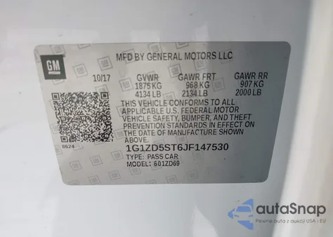 2018 Chevrolet Malibu Lt из США, поврежденный, VIN 1G1ZD5ST6JF147530